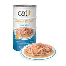Load image into Gallery viewer, Garnitures Catit Divine Shreds, Thon avec poulet et wakamé en gelée, 4 x conserves de 85 g