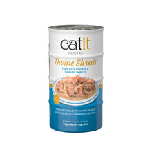 Load image into Gallery viewer, Garnitures Catit Divine Shreds, Thon avec poulet et wakamé en gelée, 4 x conserves de 85 g