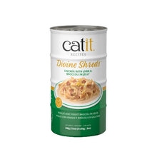 Load image into Gallery viewer, Garnitures Catit Divine Shreds, Poulet avec foie et brocoli en gelée, 4 x conserves de 85 g