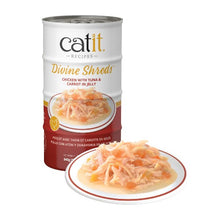 Load image into Gallery viewer, Garnitures Catit Divine Shreds, Poulet avec thon et carotte en gelée, 4 x conserves de 85 g