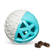 Load image into Gallery viewer, Messy Mutts "Totally Pooched, Catch 'N Squeak" Jouet balle en caoutchouc pour chien, Bleue