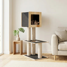 Load image into Gallery viewer, Noba Arbre à chat Hut Deluxe avec corde Fique de haute qualité - Gris