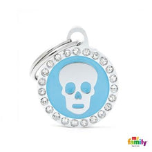Load image into Gallery viewer, Médaille collection GLAM, "CERCLE CRÂNE BLEU CLAIR STRASS" PETIT - Boutique Le Jardin Des Animaux -médailleBoutique Le Jardin Des AnimauxBH28GM06