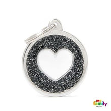Load image into Gallery viewer, Médaille collection SHINE, CIRCLE GLITTER NOIR COEUR BLANC, GRAND - Boutique Le Jardin Des Animaux -médailleBoutique Le Jardin Des AnimauxGL07BLACK