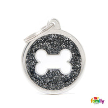 Load image into Gallery viewer, Médaille collection SHINE, CIRCLE GLITTER NOIR OS BLANC, GRAND - Boutique Le Jardin Des Animaux -médailleBoutique Le Jardin Des AnimauxGL05BLACK