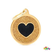 Load image into Gallery viewer, Médaille collection SHINE, CIRCLE GLITTER OR COEUR NOIR, GRAND - Boutique Le Jardin Des Animaux -médailleBoutique Le Jardin Des AnimauxGL07GOLD