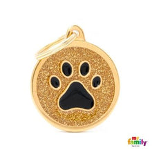 Load image into Gallery viewer, Médaille collection SHINE, CIRCLE GLITTER OR PATTE NOIR, GRAND - Boutique Le Jardin Des Animaux -médailleBoutique Le Jardin Des AnimauxGL06GOLD