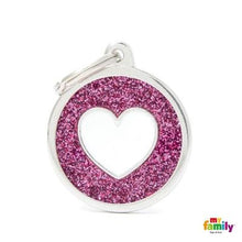 Load image into Gallery viewer, Médaille collection SHINE, CIRCLE GLITTER ROSE COEUR BLANC, GRAND - Boutique Le Jardin Des Animaux -médailleBoutique Le Jardin Des AnimauxGL07PINK