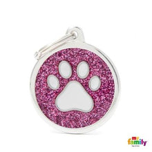 Load image into Gallery viewer, Médaille collection SHINE, CIRCLE GLITTER ROSE PATTE BLANCHE, GRAND - Boutique Le Jardin Des Animaux -médailleBoutique Le Jardin Des AnimauxGL06PINK