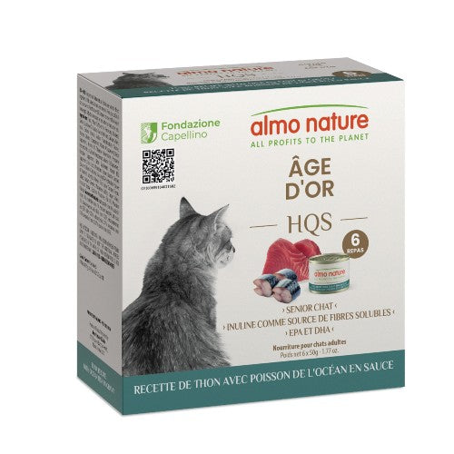 Almo HQS Formule chat âge d'or - Recette de thon avec poisson de l'océan en sauce 6 x 50 gr