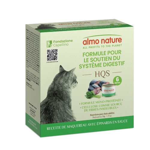 Almo HQS Formule chat soutien digestif - Recette de maquereau + épinards en sauce 6 x 50 gr