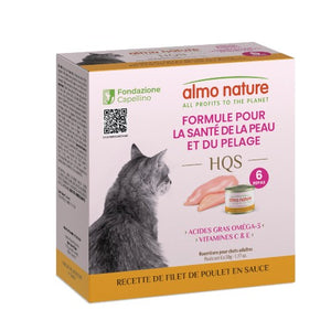 Almo HQS Formule chat soutien peau & pelage - Recette de filet de poulet en sauce 6 x 50 gr