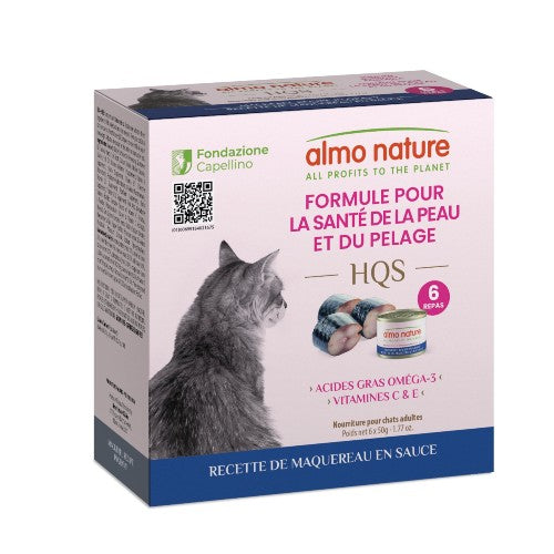 Almo HQS Formule chat soutien peau & pelage - Recette de maquereau en sauce 6 x 50 gr