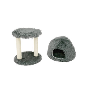 Bud'z Arbre à chat - Avec sisal et lit à capuchon, Gris foncé