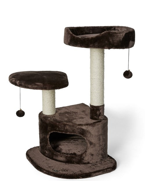 Bud'z Arbre à chat - Classique - Condo à 3 niveaux avec cachette et 2 perchoirs - Brun