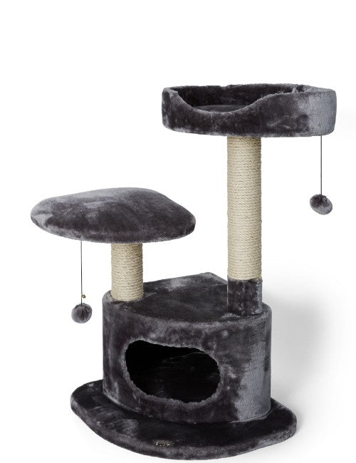 Bud'z Arbre à chat - Classique - Condo à 3 niveaux avec cachette et 2 perchoirs - Gris