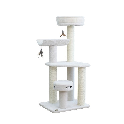 Bud'z Arbre à chat Nuage à 4 niveaux avec sisal et jeu interactif, Blanc crème