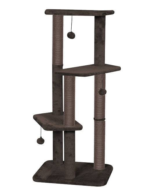 Bud'z Arbre à chat sisal - 3 niveaux avec balles suspendues - Brun Moka