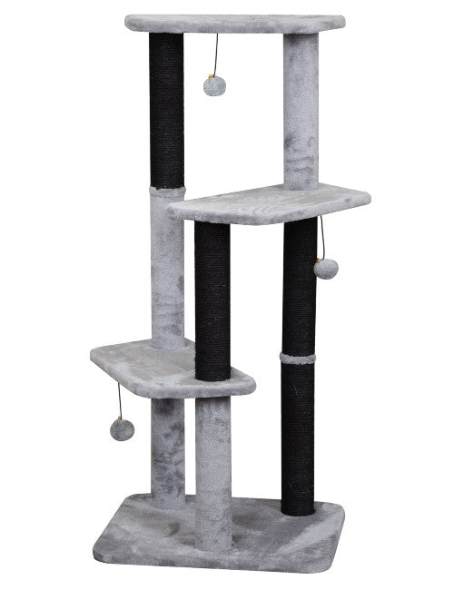 Bud'z Arbre à chat sisal - 3 niveaux avec balles suspendues - Noir