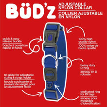 Load image into Gallery viewer, Bud'z Collier ajustable en nylon pour chien - Bleu
