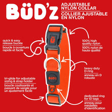 Load image into Gallery viewer, Bud'z Collier ajustable en nylon pour chien - Orange néon
