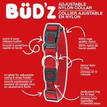 Load image into Gallery viewer, Bud'z Collier ajustable en nylon pour chien - Rouge

