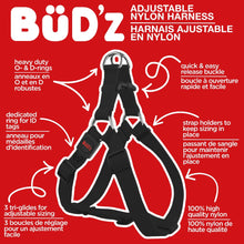 Load image into Gallery viewer, Bud'z Harnais ajustable en nylon pour chien - Noir
