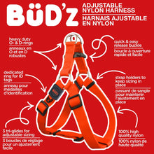 Load image into Gallery viewer, Bud'z Harnais ajustable en nylon pour chien - Orange néon
