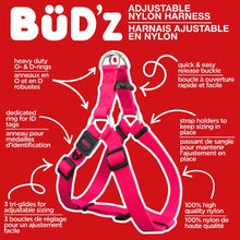 Load image into Gallery viewer, Bud'z Harnais ajustable en nylon pour chien - Rose néon
