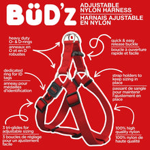 Load image into Gallery viewer, Bud'z Harnais ajustable en nylon pour chien - Rouge

