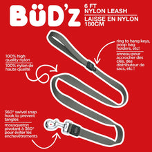 Load image into Gallery viewer, Bud'z Laisse en nylon pour chien - Grise
