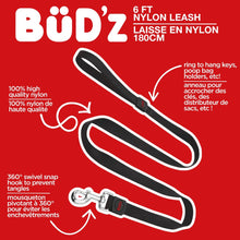 Load image into Gallery viewer, Bud'z Laisse en nylon pour chien - Noire
