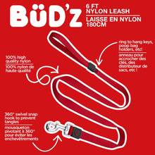 Load image into Gallery viewer, Bud'z Laisse en nylon pour chien - Rouge
