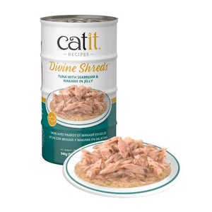 Garnitures Catit Divine Shreds, Thon avec pageot et wakamé en gelée, 4 x conserves de 85 g