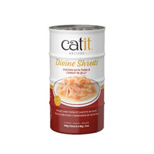 Load image into Gallery viewer, Garnitures Catit Divine Shreds, Poulet avec thon et carotte en gelée, 4 x conserves de 85 g
