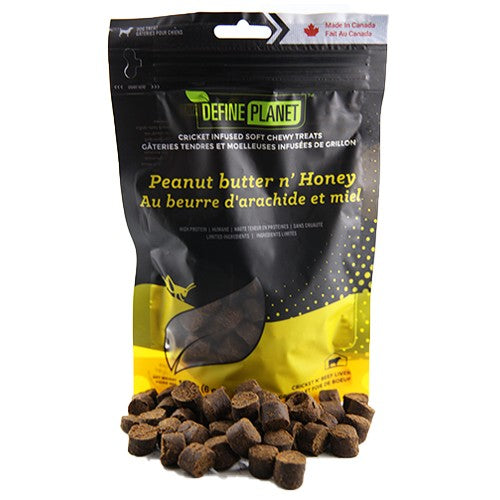Define Planet Gâteries pour chien aux beurre d'arachides, miel, grillons et foie de boeuf 170g