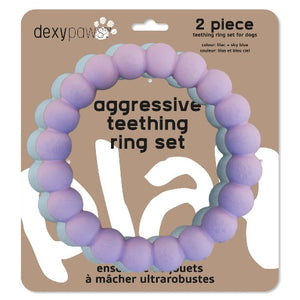 Dexypaws Jouet à mâcher durable pour chien - Duo d'anneaux, Lilas & bleu