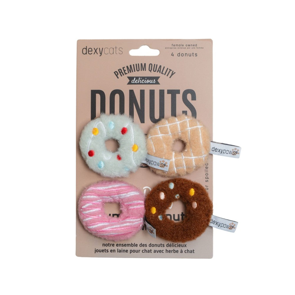 Dexypaws Jouet en peluche pour chat avec herbe à chat - Ensemble de 4 beignes