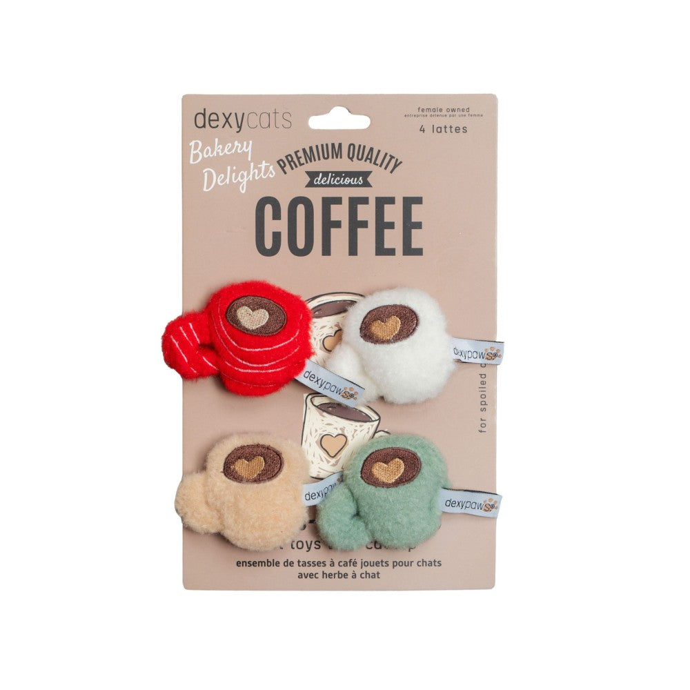 Dexypaws Jouet en peluche pour chat avec herbe à chat - Ensemble de 4 tasses à café