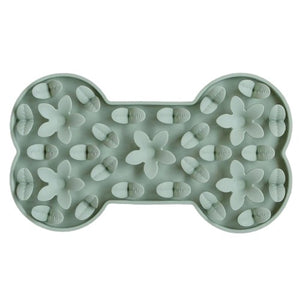 Dexypaws Tapis de léchage en silicone "Cache-cache" en forme d'os, Vert sauge