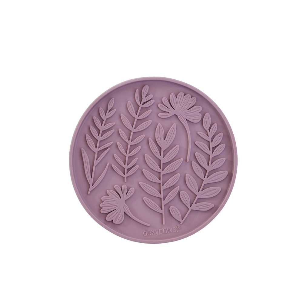 Dexypaws Tapis de léchage stimulant - Forme de cercle et motifs de feuillage - Rose poudré