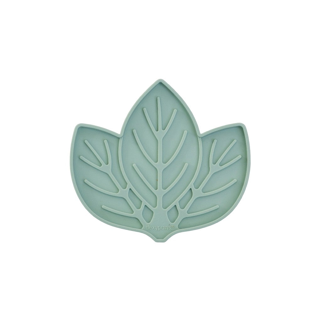 Dexypaws Tapis de léchage stimulant - Forme de feuille - Vert sauge