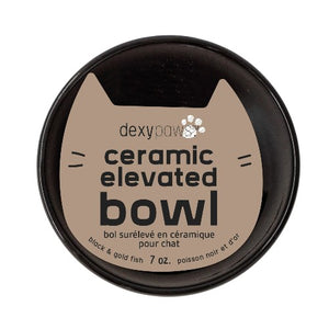 Dexypaws Bol surélevé en céramique pour chat 7 oz, Noir avec imprimé de poissons dorés