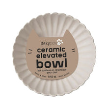 Load image into Gallery viewer, Dexypaws Bol surélevé en céramique pour chat 8.45 oz, Blanc dentelé avec fleur noire

