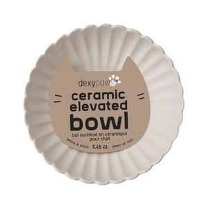 Dexypaws Bol surélevé en céramique pour chat 8.45 oz, Blanc dentelé avec fleur noire
