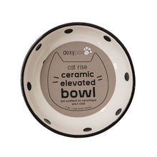 Load image into Gallery viewer, Dexypaws Bol surélevé en céramique pour chat 8.7 oz, Blanc avec imprimé de pois noirs
