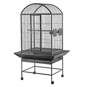 Cage HARI à toit en dôme pour perroquets, noir et gris argenté antique, L. 71 x l. 56 x H. 159 cm (28 x 22 x 62,5 po)