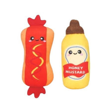 Load image into Gallery viewer, Hugsmart "Meow Buddies" Jouet en peluche avec herbe à chat - Duo Hot-dog et moutarde
