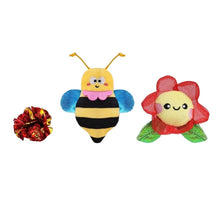 Load image into Gallery viewer, Hugsmart "Meow Buddies" Jouet en peluche avec herbe à chat - Trio balle, fleur &amp; abeille
