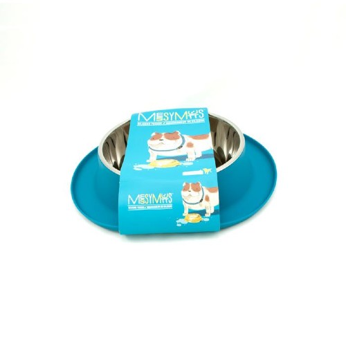 Messy Mutts Bol en inox avec base en silicone, Bleu